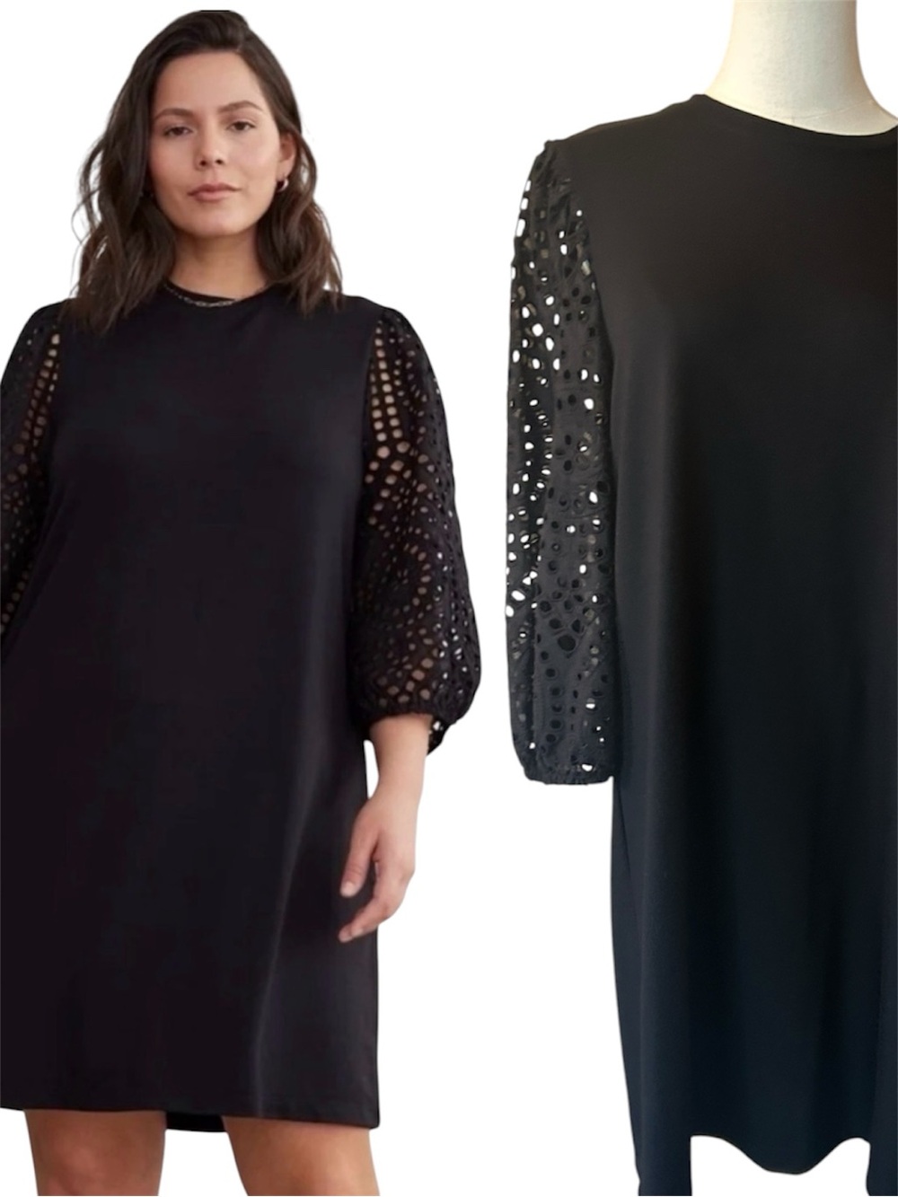 REITMAS Black Dress with Eyelet Sleeve Detail size medium